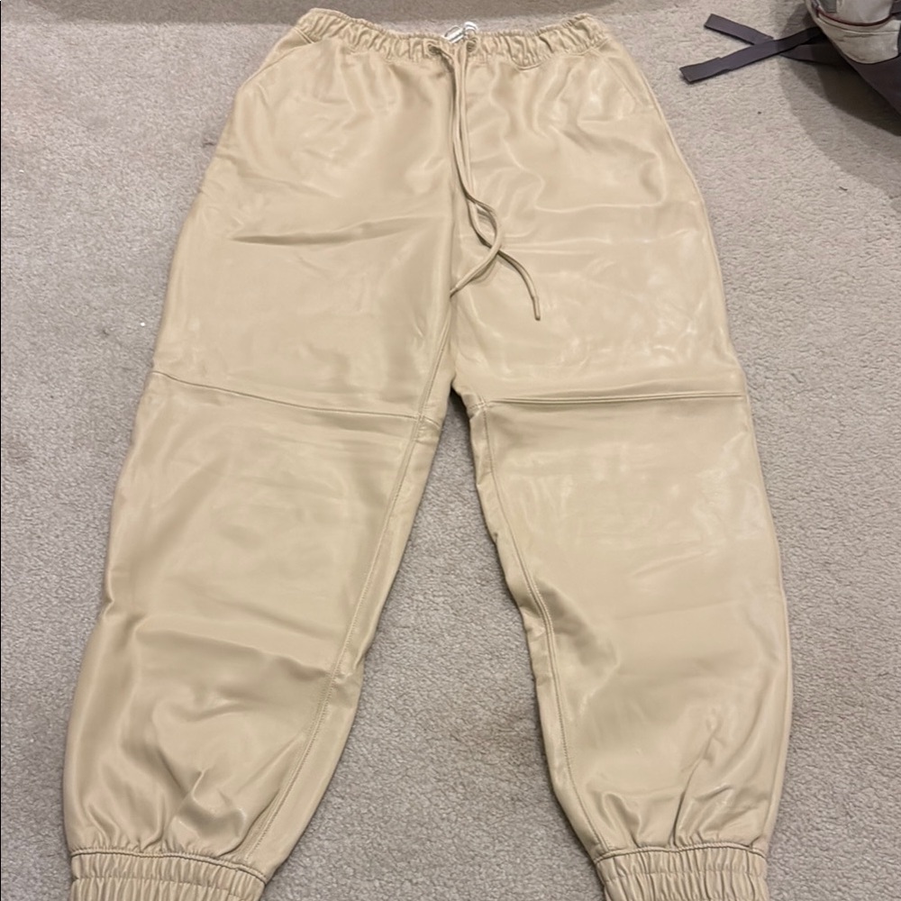 Beige Leather Joggers